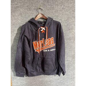 MarLeas Bar & Grill Hoodie Mens XL Blue Lace Up Fleece Graphic Pennant
